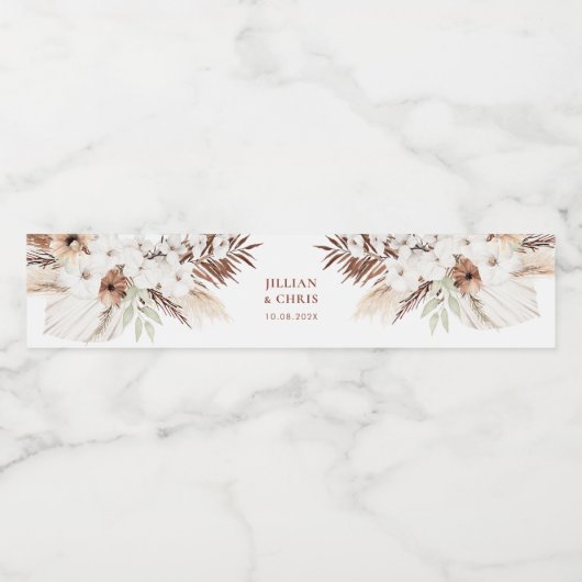 boho pampas terracotta bruiloft waterfles etiket (Enkel label)