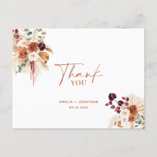 Boho Pampas Terracotta Dank u Briefkaart