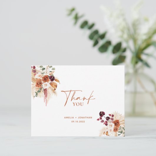 Boho Pampas Terracotta Dank u Briefkaart (Staand voorkant)