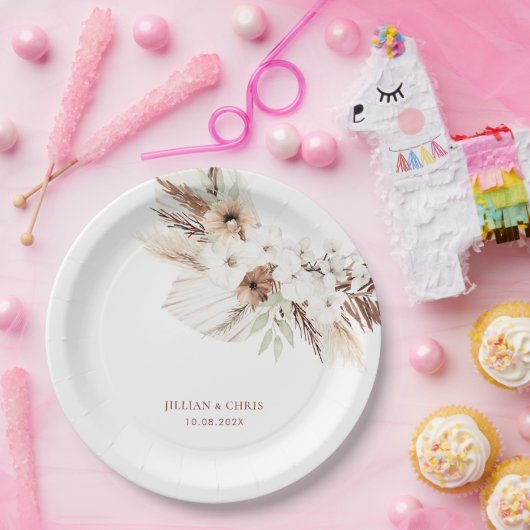 boho pampas terracotta floral papieren bordje (Feest)