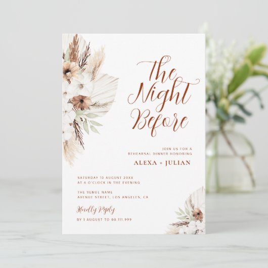 boho pampas terracotta floral repetial diner kaart (Staand voorkant)