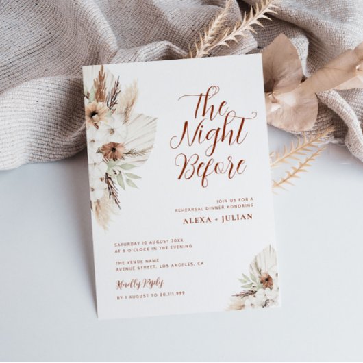 boho pampas terracotta floral repetial diner kaart