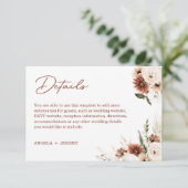 Boho Pampas Terracotta Floral Wedding Details Informatiekaartje (Staand voorkant)