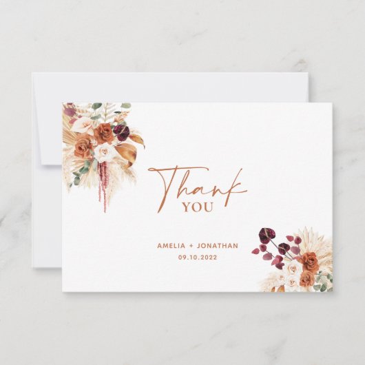 Boho Pampas Terracotta Hartelijk dank Bedankkaart (Voorkant)