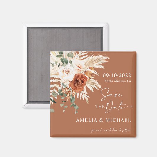 Boho Pampas Terracotta Rust Save the Date Magnet (Voorkant / Achterkant)