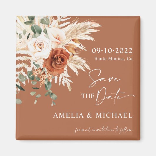 Boho Pampas Terracotta Rust Save the Date Magnet (Voorkant)