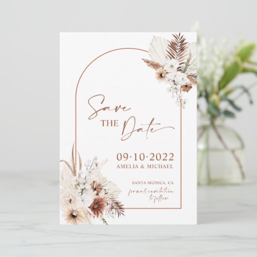 Boho Pampas Terracotta Rust sparen de datum Save The Date (Staand voorkant)
