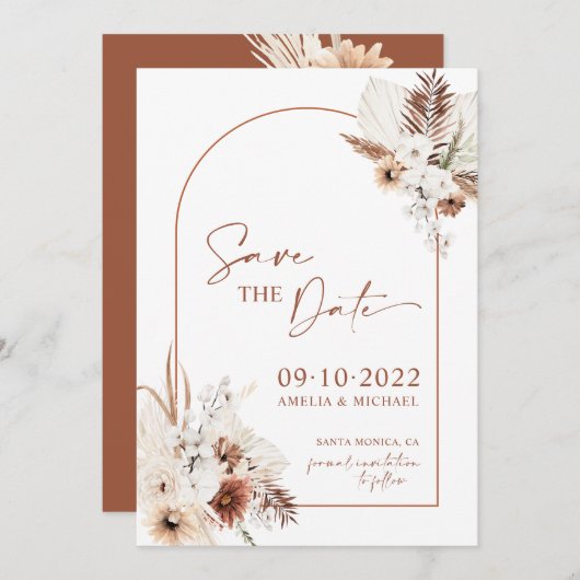 Boho Pampas Terracotta Rust sparen de datum Save The Date (Voorkant / Achterkant)