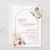 Boho Pampas Terracotta Rust Wedding Uitnodiging (Voorkant)