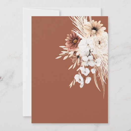 Boho Pampas Terracotta Rust Wedding Uitnodiging (Achterkant)