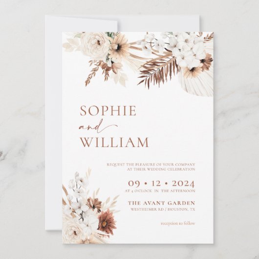 Boho Pampas Terracotta Trouw Uitnodiging (Voorkant)