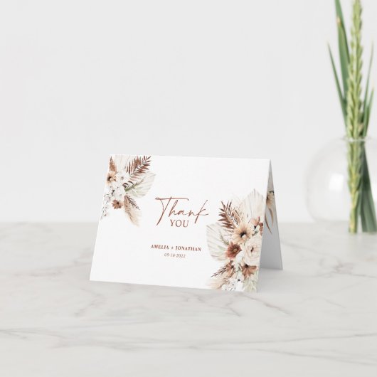 Boho Pampas Terracotta Wedding Hartelijk dank Bedankkaart (Voorkant)