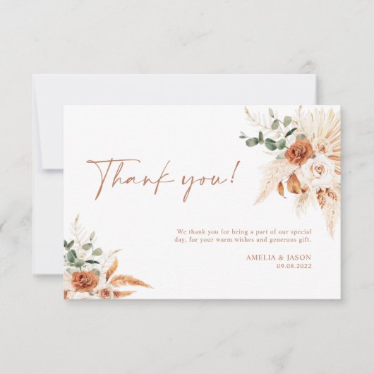 Boho Pampas Terracotta Wedding Hartelijk dank Bedankkaart (Voorkant)