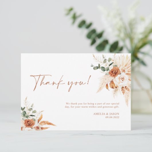 Boho Pampas Terracotta Wedding Hartelijk dank Bedankkaart (Staand voorkant)