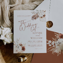 Boho Pampas Terracotta Wedding Invitation
