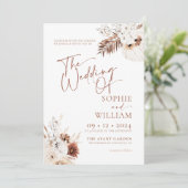 Boho Pampas Terracotta Wedding Invitation Kaart (Staand voorkant)