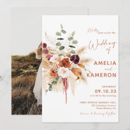 Boho Pampas Terracotta Wedding Invitation MEDINA Kaart