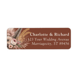 Boho Pampas Terracotta Wedding Return Address Etiket