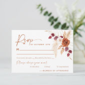 Boho Pampas Terracotta Wedding RSVP Kaart (Staand voorkant)