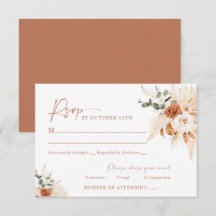 Boho Pampas Terracotta Wedding RSVP Kaart LEYLA