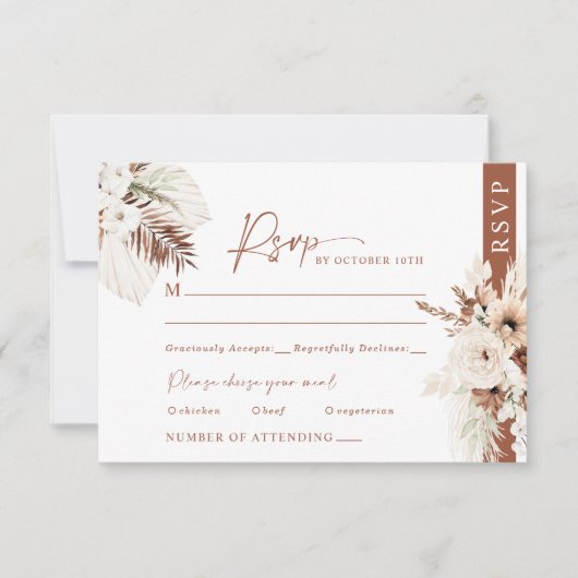 Boho Pampas Terracotta Wedding RSVP Kaart Response (Voorkant)