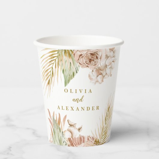 Boho Pampas Tropical Dried Flowers Wedding Papieren Bekers (Voorkant)