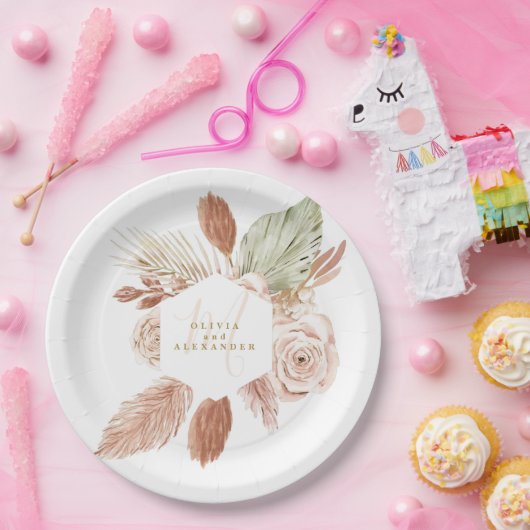 Boho Pampas Tropical Driving Flowers Papieren Bordje (Feest)