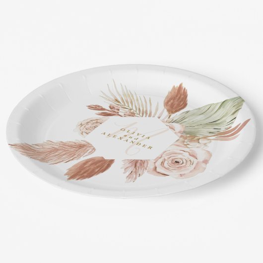 Boho Pampas Tropical Driving Flowers Papieren Bordje (Gekanteld)