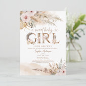 Boho Pampas Tropisch Meisje Baby shower Uitnodigen Kaart (Staand voorkant)