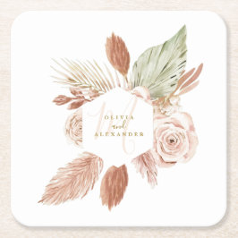 Boho Pampas Tropische Gedroogde Bloemen Bruiloft Kartonnen Onderzetters