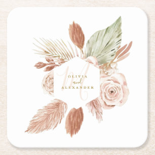 Boho Pampas Tropische Gedroogde Bloemen Bruiloft Kartonnen Onderzetters