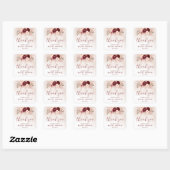 Boho Pampas Trouw Bruidsdouche Burgundy Rozen Vierkante Sticker (Vel)
