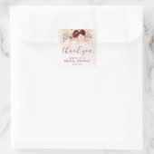 Boho Pampas Trouw Bruidsdouche Burgundy Rozen Vierkante Sticker (Tas)