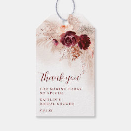 Boho Pampas Vrijgezellenfeest Burgundy Rozen Favor Cadeaulabel