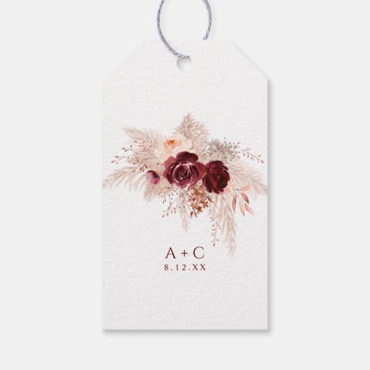 Boho Pampas Vrijgezellenfeest Burgundy Rozen Favor Cadeaulabel (Achterkant)