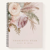 Boho Pampas Waterverf Floral gepersonaliseerd Notitieboek (Voorkant)