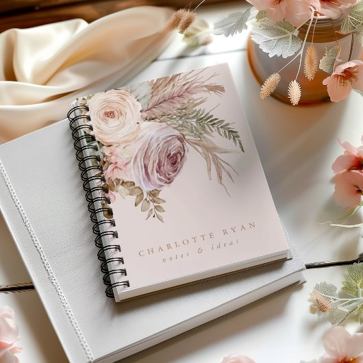 Boho Pampas Waterverf Floral gepersonaliseerd Notitieboek