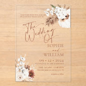 Boho Pampas Wedding Acryl Uitnodigingen (Voorkant)