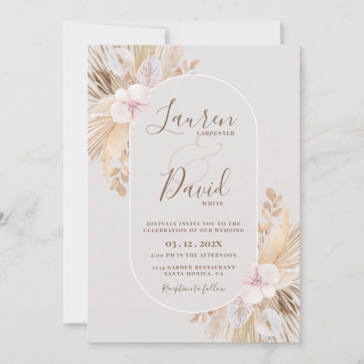Boho Pampas Wedding Invitation Kaart (Voorkant)