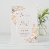 Boho Pampas Wedding Invitation Kaart (Staand voorkant)