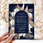 Boho Pampas White Orchid Dried Palm Navy Wedding Kaart<br><div class="desc">Verrijk je gasten met deze elegante bruiloft-uitnodiging met mooie pampasgras en witte bloemen met moderne typografie. Voeg eenvoudig uw gebeurtenisdetails op deze makkelijk te gebruiken sjabloon toe om het één-van-een-soort uitnodiging te maken.</div>
