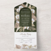 Boho Pampas White Orchid Dried Palm Sage Wedding All In One Uitnodiging (Binnen)