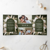 Boho Pampas White Orchid Dried Palm Sage Wedding Drieluik Uitnodiging (Binnen)