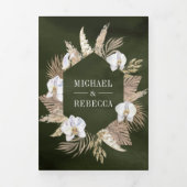 Boho Pampas White Orchid Dried Palm Sage Wedding Drieluik Uitnodiging (Cover)