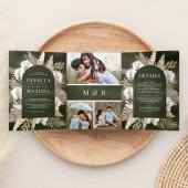 Boho Pampas White Orchid Dried Palm Sage Wedding Drieluik Uitnodiging