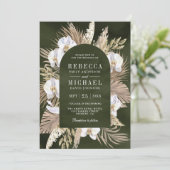 Boho Pampas White Orchid Dried Palm Sage Wedding Kaart (Staand voorkant)