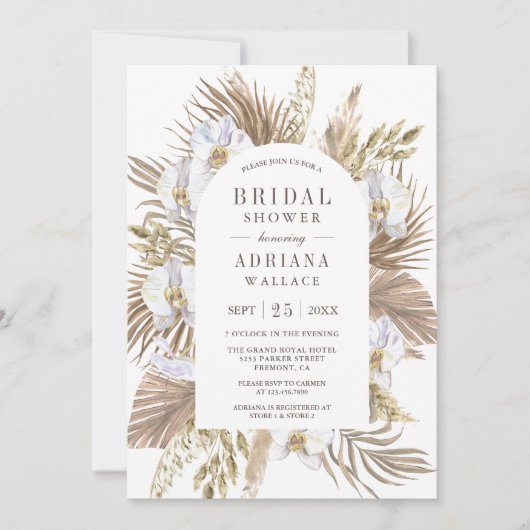Boho Pampas White Orchid Dried Palm Vrijgezellenfe Kaart (Voorkant)