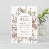 Boho Pampas White Orchid Dried Palm Wedding Kaart (Staand voorkant)