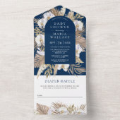 Boho Pampas White Orchid Navy Blue Baby shower All In One Uitnodiging (Binnen)