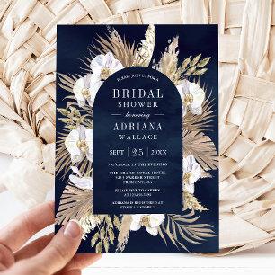 Boho Pampas White Orchid Navy Blue Vrijgezellenfee Kaart